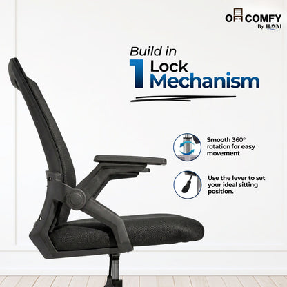 HAVAI Airon Ergonomic Office Chair with Mesh Back | Executive Computer Chair with Reclining &amp; Folding Function | Nylon Armrests | Class 2 Gas Lift | Plywood Base Support | Grey Seat | WFH &amp; Office Use | (Black)