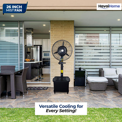 26″ Commercial Mist Fan, 260W Copper Motor | 10m Spray | Manual Mist Control | Aluminium Blade | Finger-Proof Grill | 41L Tank | Fixed 6ft Height | 48-Hour Installation &amp; 1-Year Warranty