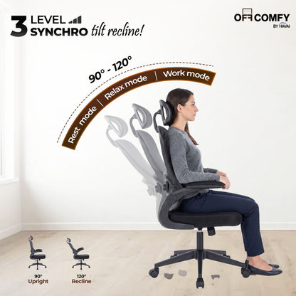 HAVAI LUMA BLACK Ergonomic Mesh Office Chair | Mid Back | Breathable Net Fabric | Reclining | Height Adjustable | Class 2 Gas Lift | Nylon Base | Smooth Wheels | WFH &amp; Office (BLACK)