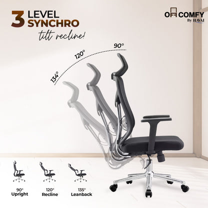 HAVAI Pulse High Back Ergonomic Mesh Office Chair |  Multi-Lock Tilt Mechanism | Chrome Base| Breathable Mesh Back | Fixed Headrest (Black)