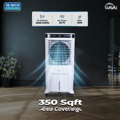 HAVAI Arizona 16 GT Desert Air Cooler | 80L Tank | 16” Aerodynamic Fan | 3-Side Thick Honeycomb | Glass Top with Ice Chamber | Smart Dust-Filter Inlet | 5 Castors | 3300 m³/hr | 1 Year On-Site Warranty