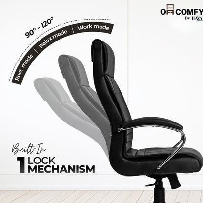 Nova High Back Office Chair | Premium Leather | Ergonomic Executive Chair with Single Lock Tilt Mechanism |  Chrome Steel Base &amp; Arms | Class 4 Gaslift | 50mm Casters  | High-Density Cushioned Seat &amp; Back (Black)