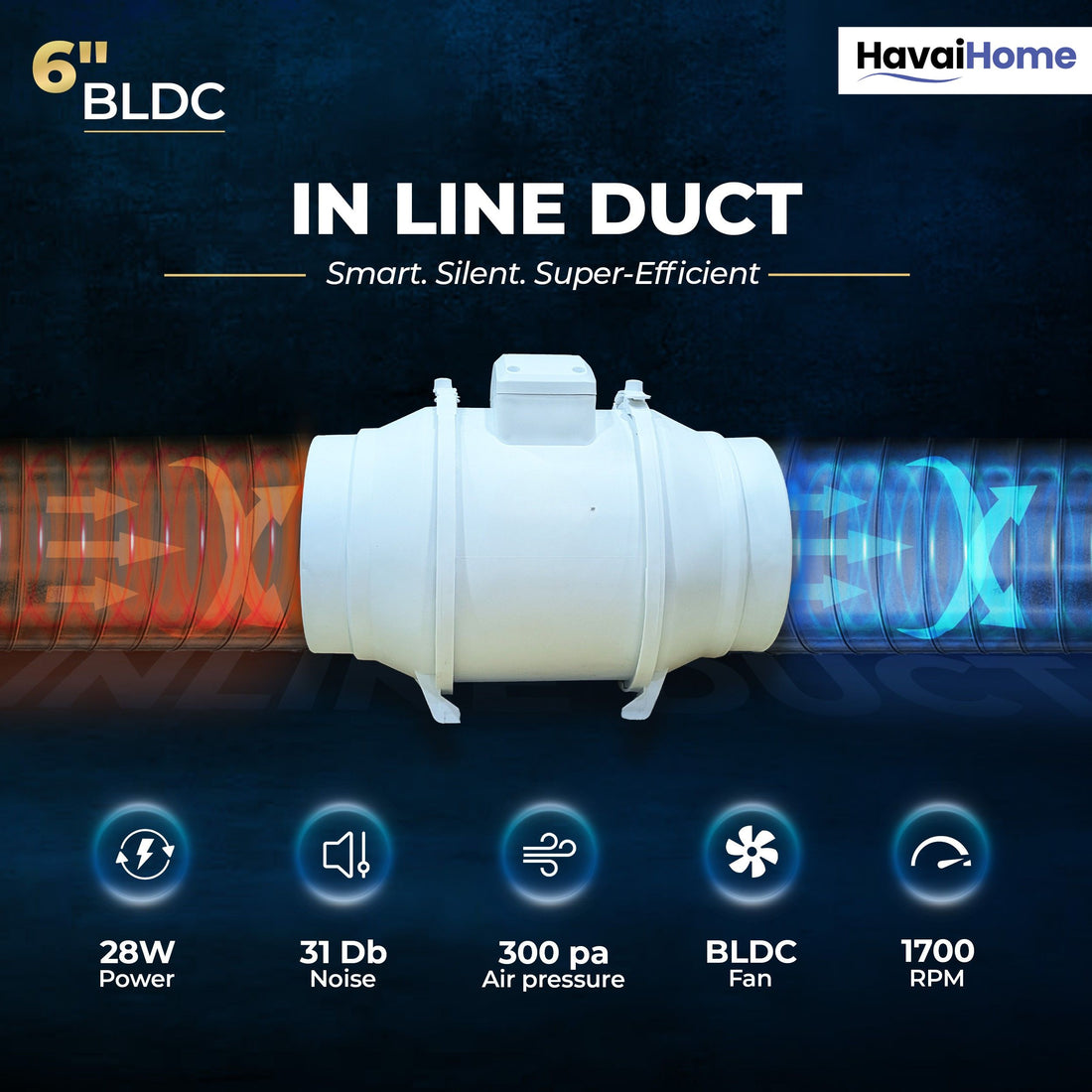 BLDC Inline Duct Fan 6 Inch | 540 CMH Airflow | Low Noise Exhaust Fan for Ventilation &amp; Cooling