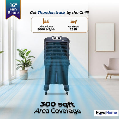 Thunder 85 Desert Cooler – 85L, 16-Inch Aluminum Blade, Single Side Thick Honeycomb, 300 sq. ft. Coverage, Powerful Air Throw &amp; Delivery