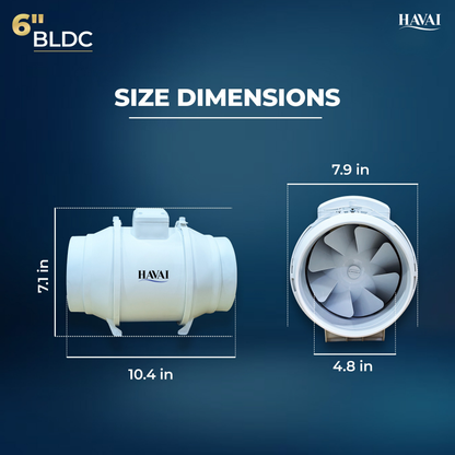 HAVAI BLDC Inline Duct Fan 6 Inch | 540 CMH Airflow | Low Noise Exhaust Fan for Ventilation &amp; Cooling