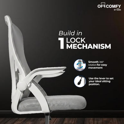 HAVAI Aero Grey Ergonomic Office Chair | Premium Net Cloth Fabric | Reclining &amp; Folding Back | 60D Recycled Foam + 24D Virgin Cotton | Nylon Armrests | Class 2 Gas Lift | 310 Nylon Base | 2-Inch Smooth Wheels | Grey