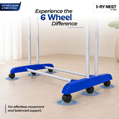 HAVAI Premium 4 Tier Stainless Steel Foldable Clothes Drying Stand with 6 Wheels | Heavy Duty Laundry Drying Rack for Indoor &amp; Outdoor Use | Rust Resistant | Space Saving Design