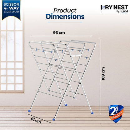 HAVAI DRY NEST 3kg Heavy Duty Premium Cloth Drying Stand | 4-Way Foldable Stainless Steel Clothes Dryer | 20 Rods with Hanger Hooks | 30kg Load Capacity | Strong &amp; Stable | 2 Year Warranty