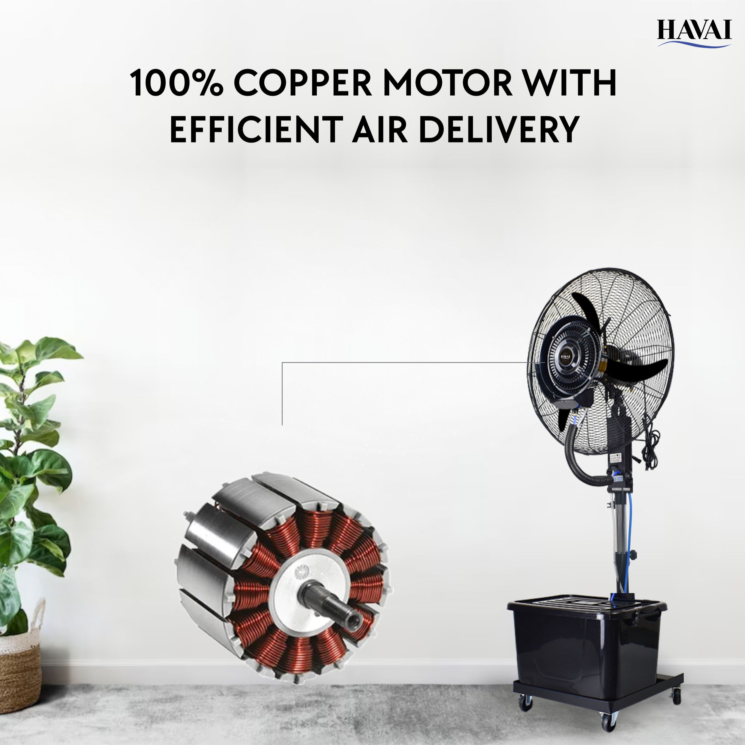 Havai 26″ Commercial Mist Fan with Adjustable Height Rod, 260W Copper Motor | 10m Spray | Manual Mist Control | Aluminium Blade | Finger-Proof Grill | 41L Tank | Fixed 6ft Height | 48-Hour Installation &amp; 1-Year Warranty