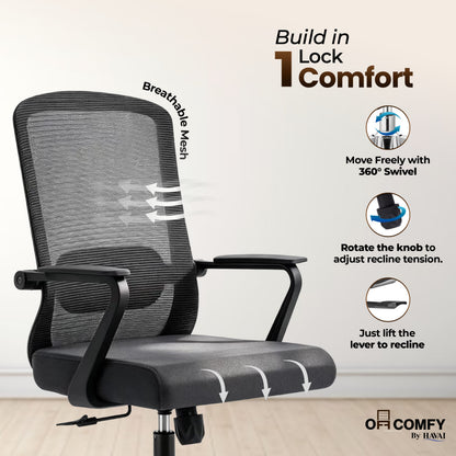 Havai Flexa Mid Back Executive Office Chair | Ergonomic Mesh - Black
