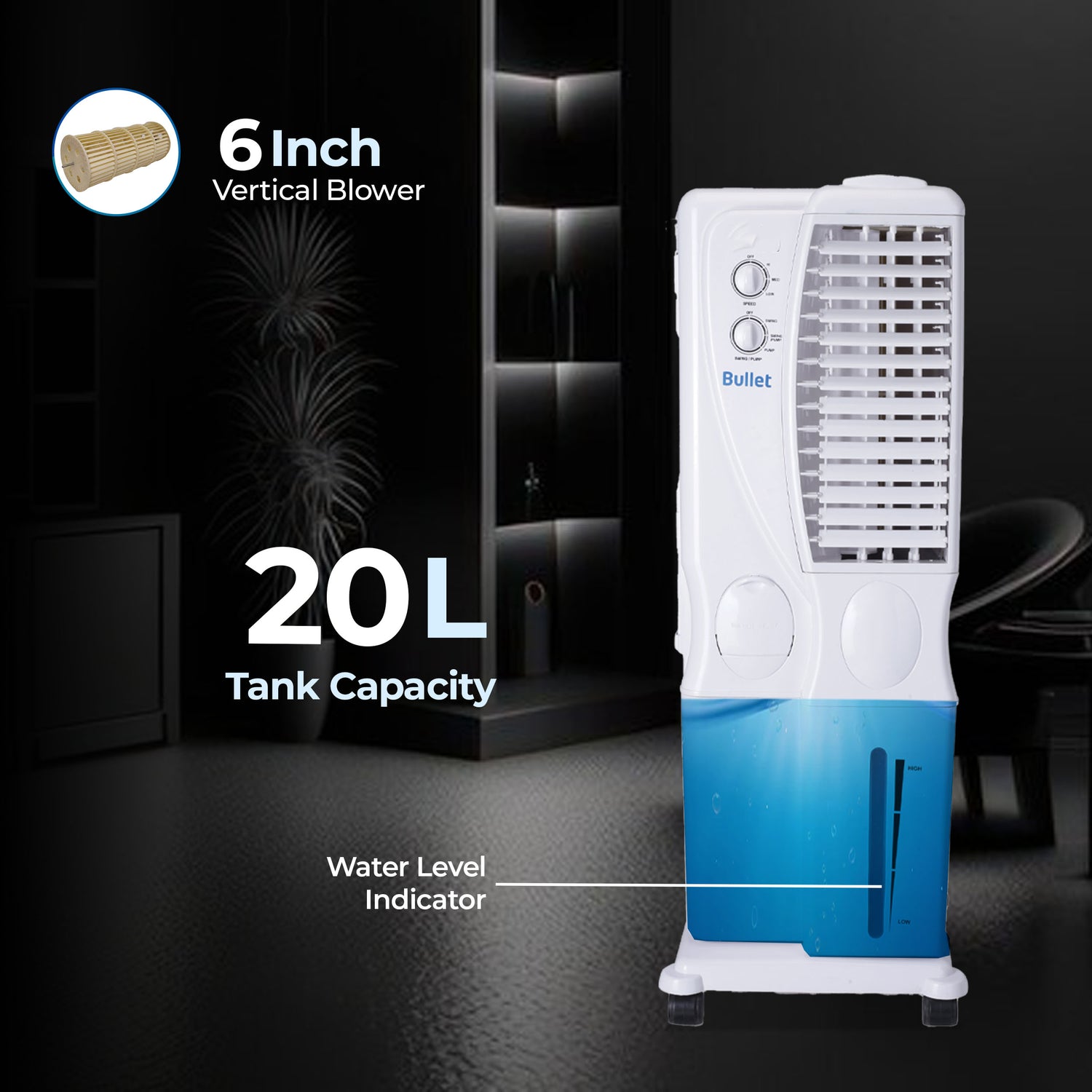 Bullet Tower Air Cooler - 20 Liter, White