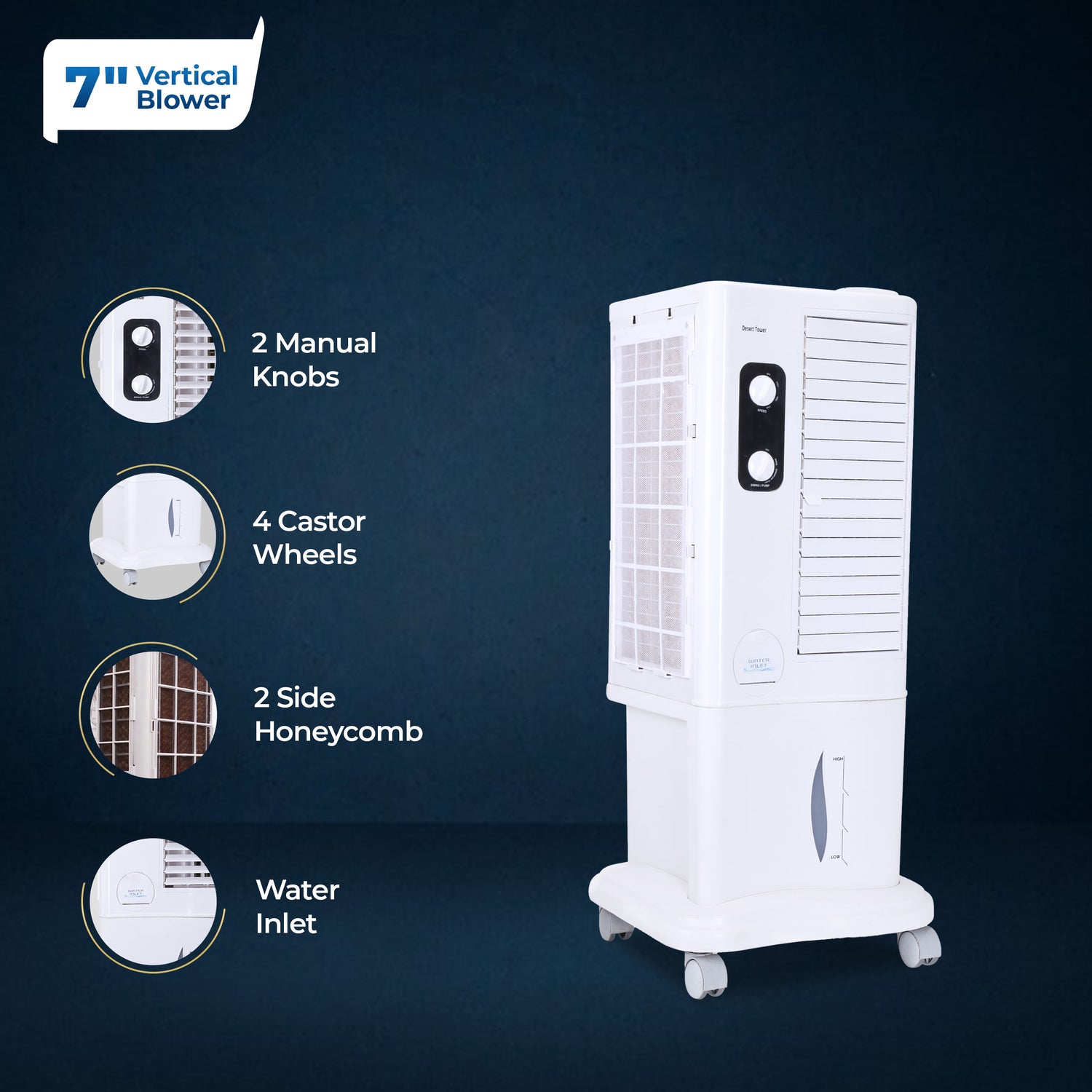 Desert Tower Cooler with Blower, 22 L, White