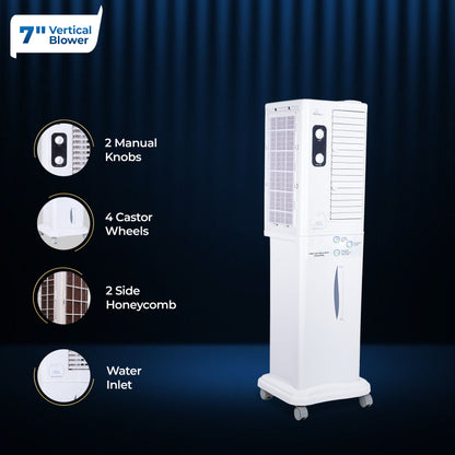Desert Tower XXL Cooler with Powerful Vertical ABS Blower - 60 L, White