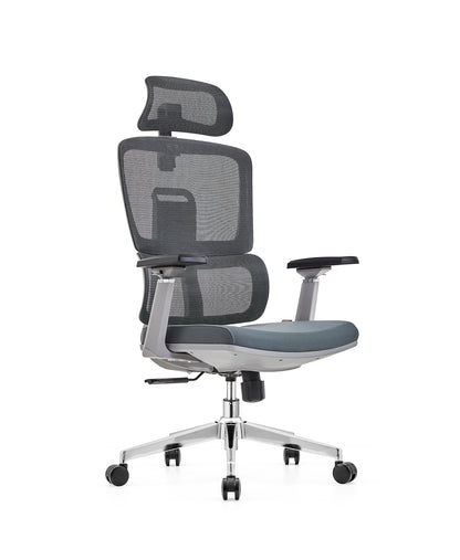Havai AeroFlex High Back Office Chair | Ergonomic High Back Mesh | Adjustable Headrest | Lumbar Support | Reclining Function | Height Adjustable | 2D Adjustable Armrests | Comfortable Cushioned Seat | Chrome Five-Star Base | Smooth Rolling Casters | Grey