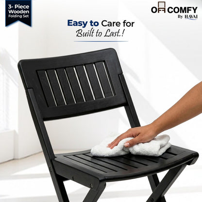 HAVAI Teakwood Foldable Balcony Furniture Set | 2 Chairs &amp; 1 Table | Premium Solid Teak Wood Outdoor Patio Set | Garden, Balcony, Terrace &amp; Cafe Furniture | Pre-Assembled Natural Wood Finish (BLACK)