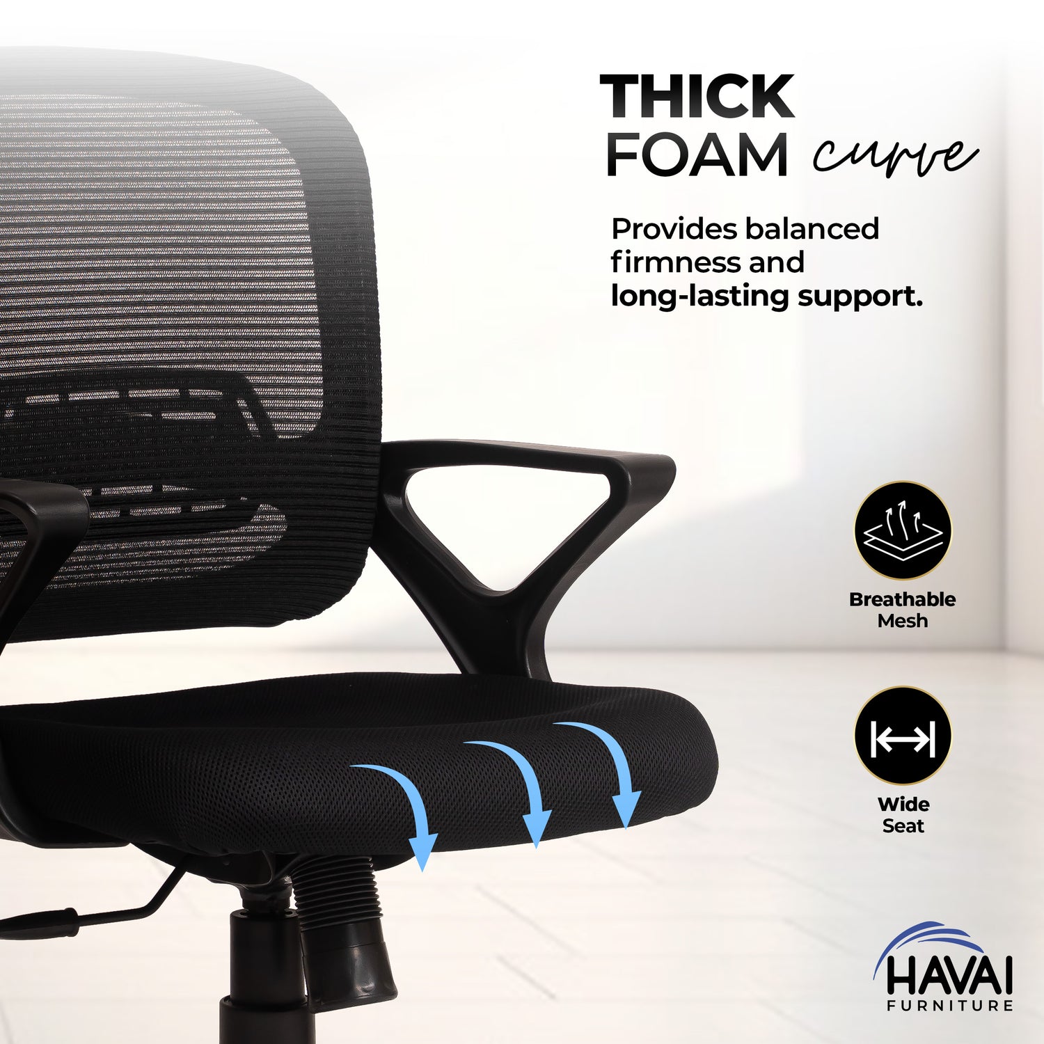 HAVAI Flame Back Low Back Ergonomic Mesh Office Chair |  Single Lock Tilt Mechanism | Mild Steel EPC Base |  Class 4 Gaslift | Fixed Armrests | 50mm Casters | Breathable Mesh Back