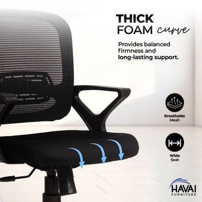 HAVAI Flame Back Low Back Ergonomic Mesh Office Chair |  Single Lock Tilt Mechanism | Mild Steel EPC Base |  Class 4 Gaslift | Fixed Armrests | 50mm Casters | Breathable Mesh Back