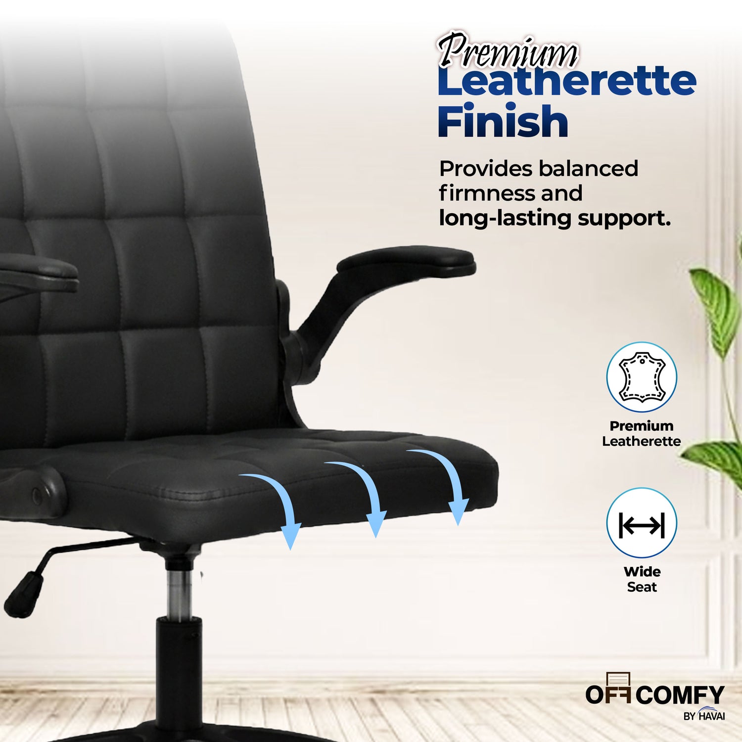 HAVAI Urban Seat Executive Office Chair | Premium Black PVC Upholstery | Ergonomic Cushioned Seat | Class 1 Gas Lift | Nylon Base &amp; Wheels | Home, Office &amp; WFH Chair