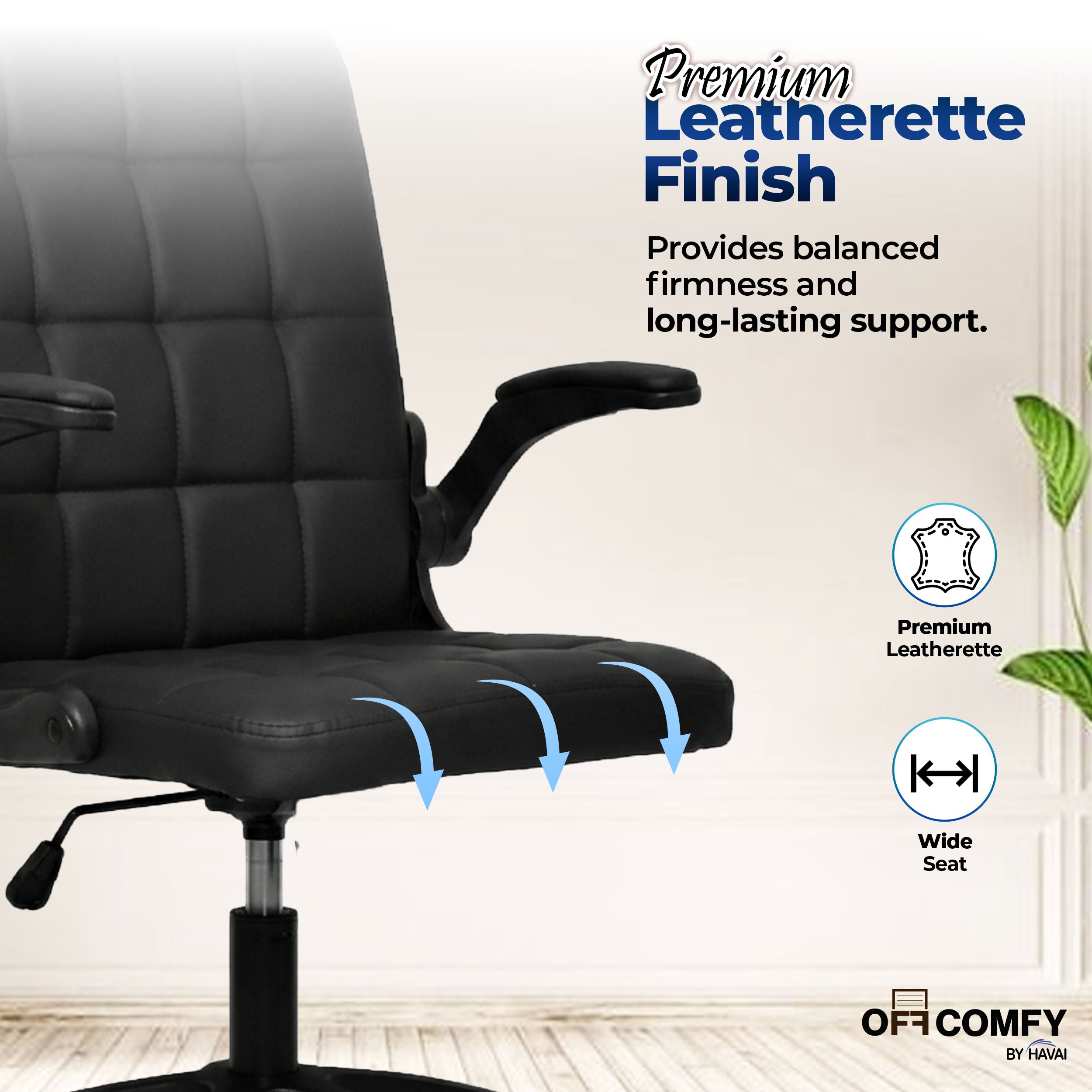 HAVAI Urban Seat Executive Office Chair | Premium Black PVC Upholstery | Ergonomic Cushioned Seat | Class 1 Gas Lift | Nylon Base &amp; Wheels | Home, Office &amp; WFH Chair