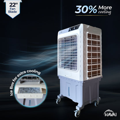 HAVAI Cyclone 24 Desert Air Cooler | 24&quot; Fan Blade | 150L Tank Capacity | 400W High-Performance Cooling | 750 Sq. Ft. Coverage | Auto Swing | Three Side Honeycomb Pads | Lockable Wheels | Grey