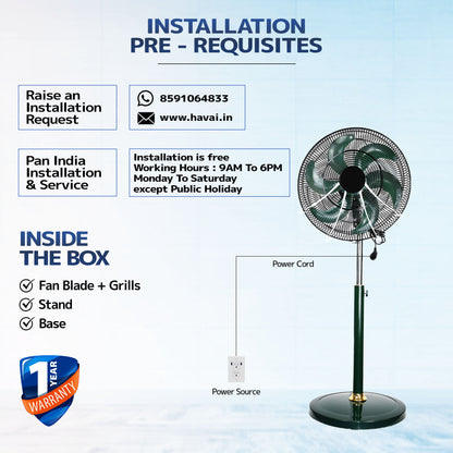 BLDC 18" Pedestal Fan, Soundless, 50% Savings On Electricity, High Velocity,For Commercial And Residential Use, Assembly Included , Green - Without Remote