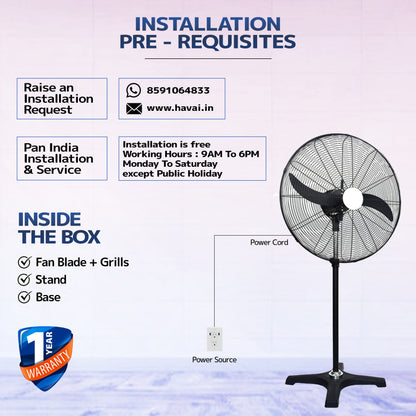 BLDC Pedestal Fan 26 inch, 50% Savings on Electricity, High Velocity, Heavy Duty Metal for Industrial, Commercial and Residential Use, Assembly Included
