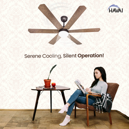 HAVAI Pristine Wooden Range BLDC Ceiling Fan - 6 Blades - 35W, Ashwood 1200mm Blade with Remote (WHITE 9W LED)…