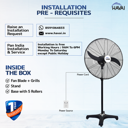 Havai BLDC Pedestal Fan 20 Inch, 50% Savings On Electricity, High Velocity, Heavy Duty Metal For Industrial, Commercial And Residential Use, Assembly Included , Black