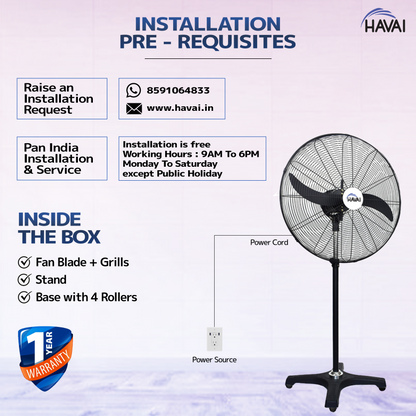 HAVAI BLDC Pedestal Fan 26 inch, 50% Savings on Electricity, High Velocity, Heavy Duty Metal for Industrial, Commercial and Residential Use, Assembly Included