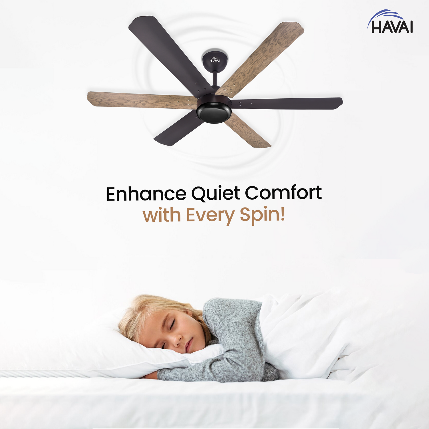 HAVAI Pristine Dualtone Range BLDC Ceiling Fan - 6 Blades - 35W, Ashwood and Smoke Brown 1200mm Blade with Remote (Black Motor – 0.5W LED)