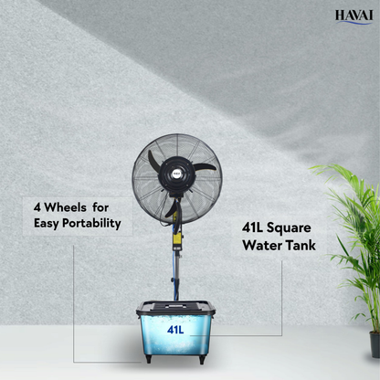 Havai 26″ Commercial Mist Fan with Adjustable Height Rod, 260W Copper Motor | 10m Spray | Manual Mist Control | Aluminium Blade | Finger-Proof Grill | 41L Tank | Fixed 6ft Height | 48-Hour Installation &amp; 1-Year Warranty