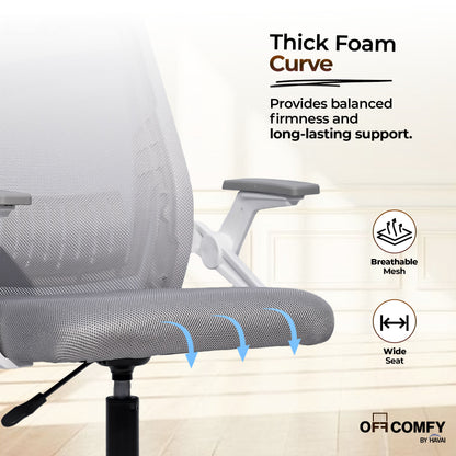 HAVAI Airon Ergonomic Office Chair with Mesh Back | Executive Computer Chair with Reclining &amp; Folding Function | Nylon Armrests | Class 2 Gas Lift | Plywood Base Support | Grey Seat | WFH &amp; Office Use | (Grey)