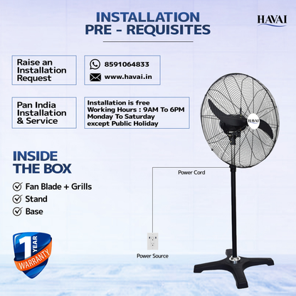 HAVAI BLDC Pedestal Fan 30 Inch, 50% Savings On Electricity, High Velocity, Heavy Duty Metal For Industrial, Commercial And Residential Use, Assembly Included , Black