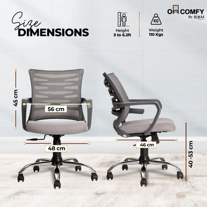 Navy Grey Low Back Ergonomic Mesh Office Chair |  Single Lock Tilt Mechanism | Mild Steel EPC Base | Class 4 Gaslift  | Fixed Armrests | 50mm Casters | Breathable Mesh Back
