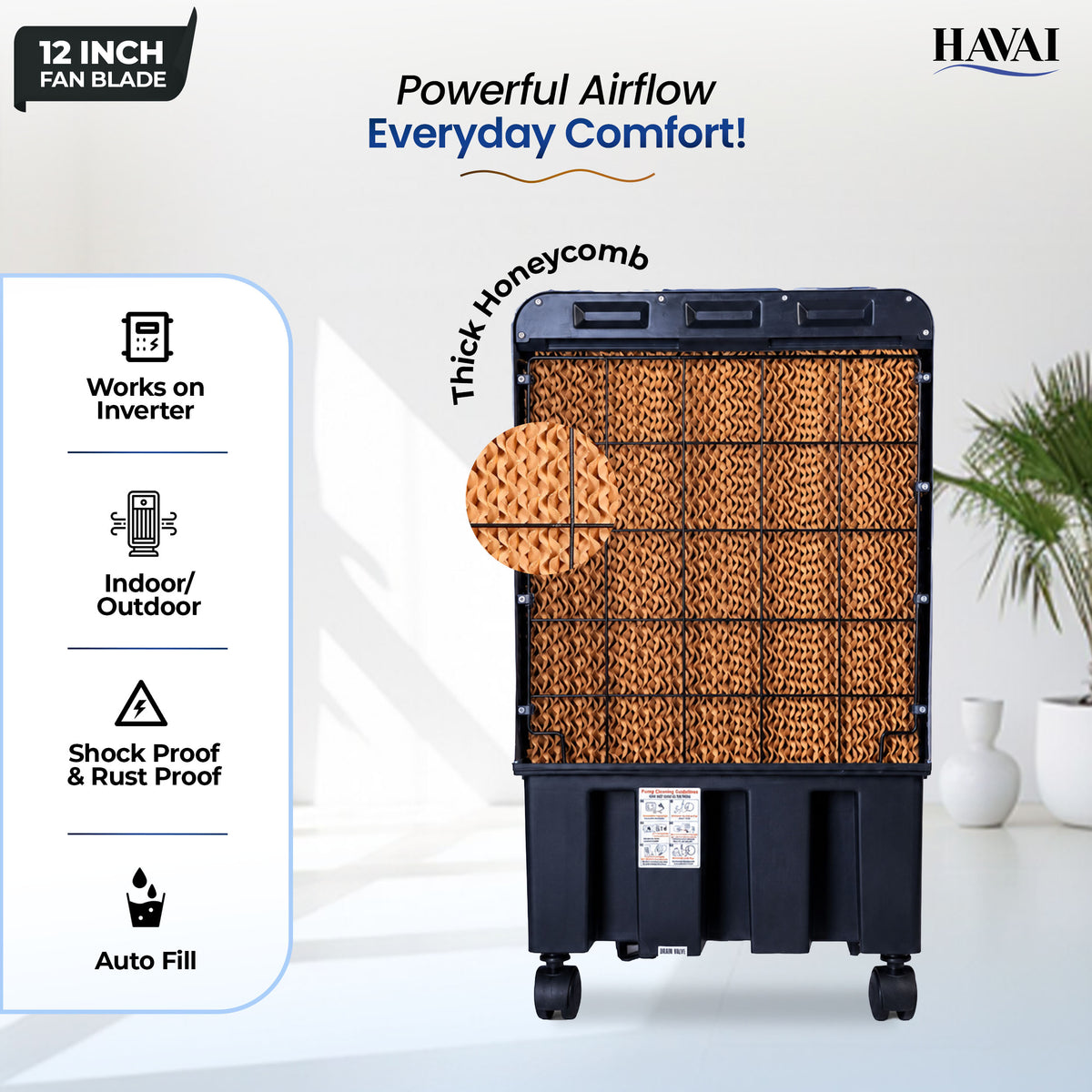 Thunder 12 inch Tower Air Cooler | 40L Tank |150 sq ft Rooms |10 ft Throw | 12-Inch Fan Blade | 40L Large Tank | Honeycomb Pad | 10 Ft Air Throw | 1 Year On-Site Warranty| Auto Louver | 3 Speed