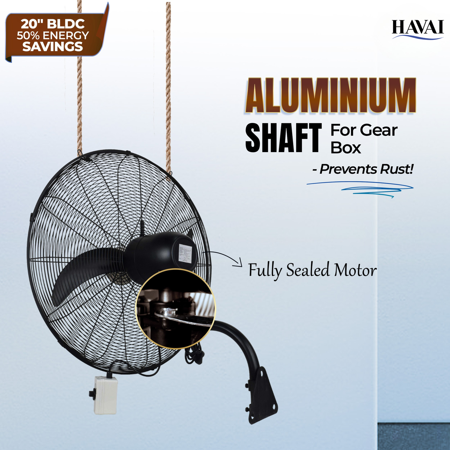 BLDC Wall Mount Fan 20 Inch, 50% Savings On Electricity, High Velocity, Heavy Duty Metal For Industrial, Commercial And Residential Use, Assembly Included , Black
