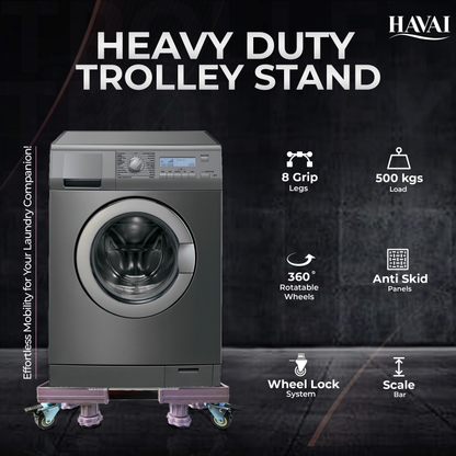 HAVAI Premium Trolley Stand with 4 Wheels 8 Grips For Heavy Duty Adjustable Top Load Washing Machine/Refrigerator/Fridge/Dishwasher/Air Cooler: Colour - Bluish Grey (500 Kg)