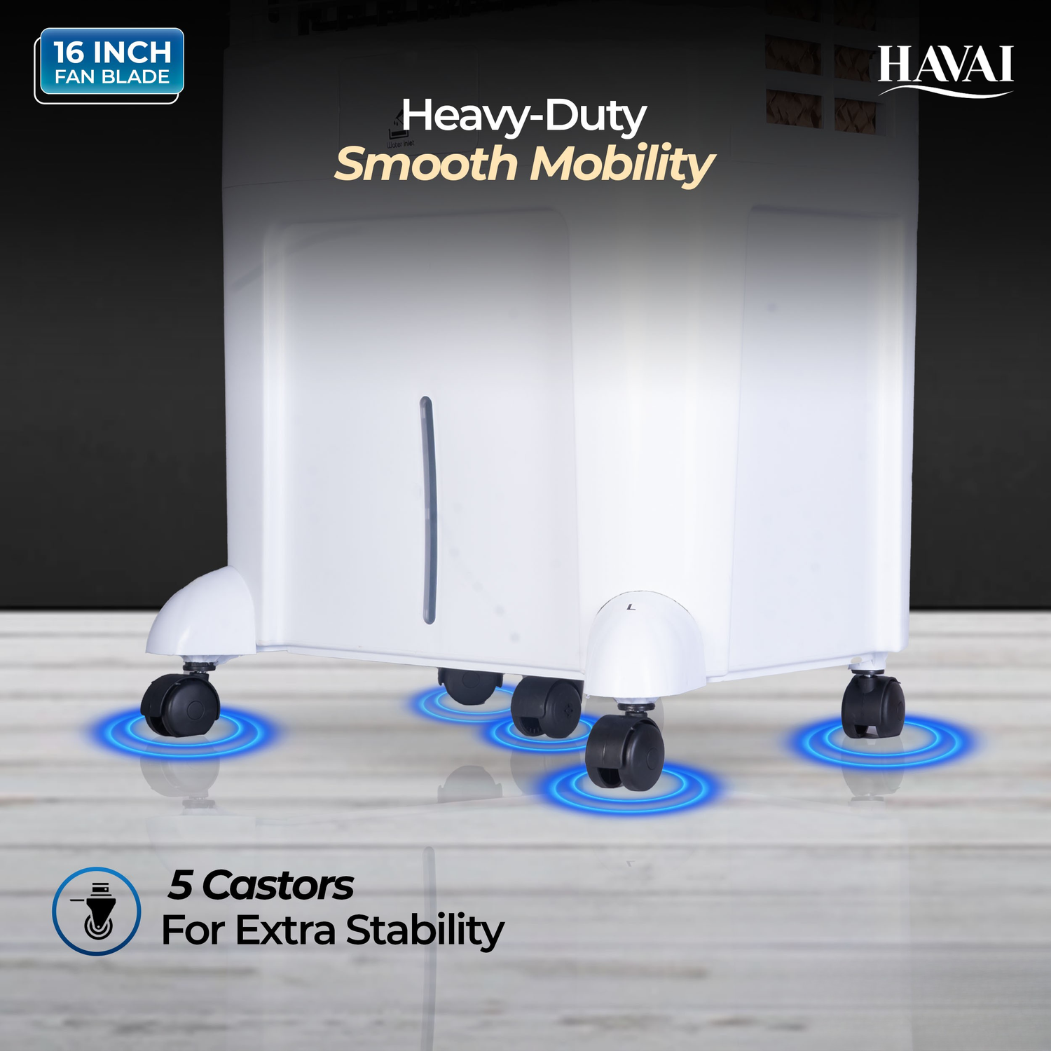 HAVAI Arizona 16 GT Desert Air Cooler | 80L Tank | 16” Aerodynamic Fan | 3-Side Thick Honeycomb | Glass Top with Ice Chamber | Smart Dust-Filter Inlet | 5 Castors | 3300 m³/hr | 1 Year On-Site Warranty