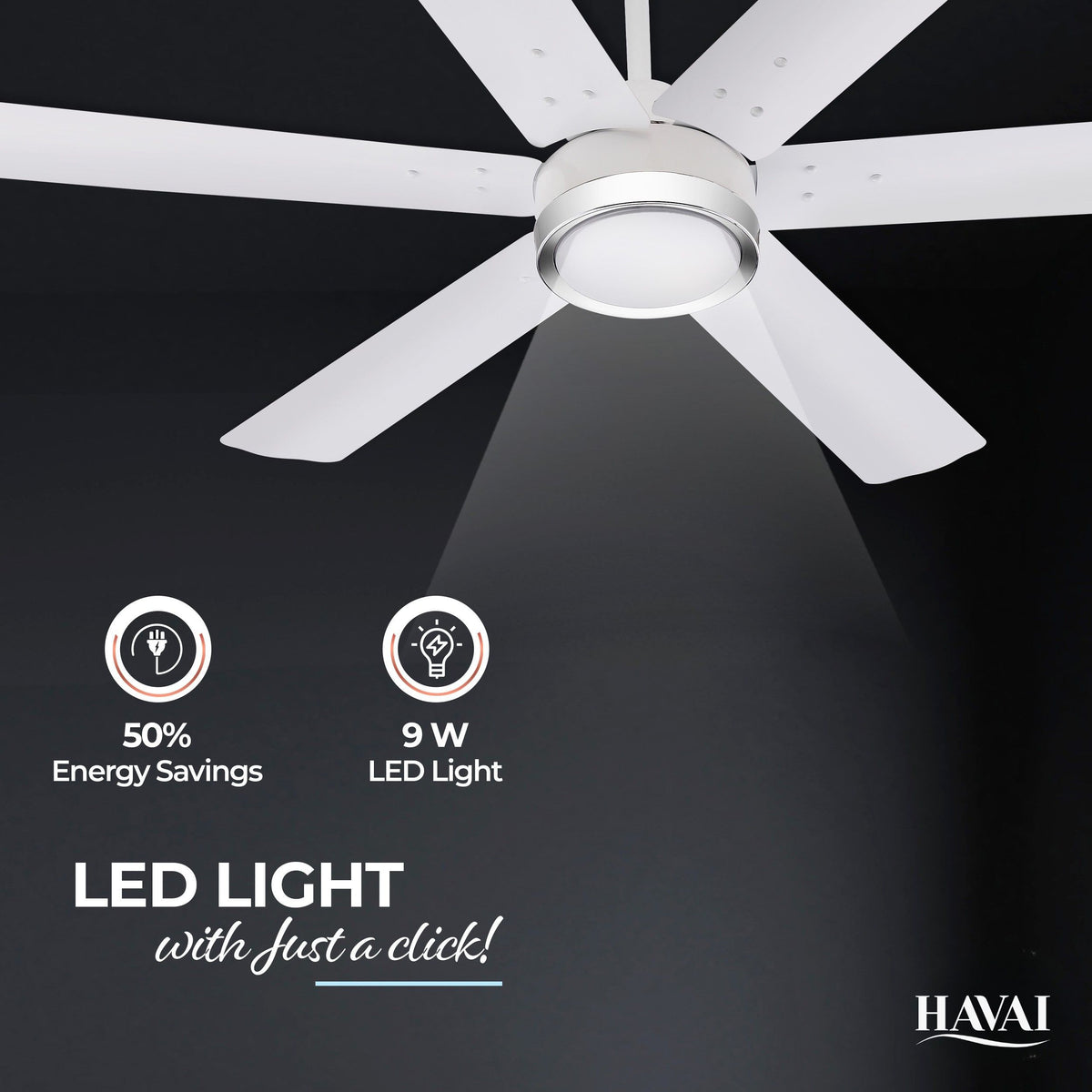 HAVAI Spinel BLDC Ceiling Fan with Decorative Ring | 1200mm, 6 Blades, 25W | Remote Control &amp; 9W LED Light | 2 Years Warranty | Pearl White