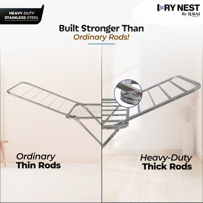 HAVAI DryNest 3.8 KG Heavy Duty Foldable Clothes Drying Stand | 20 Square Rust-Free Steel Rods | Strong Load Capacity | 3-Way Folding Laundry Airer | Space-Saving Indoor &amp; Balcony Clothes Stand | 1-Year Warranty