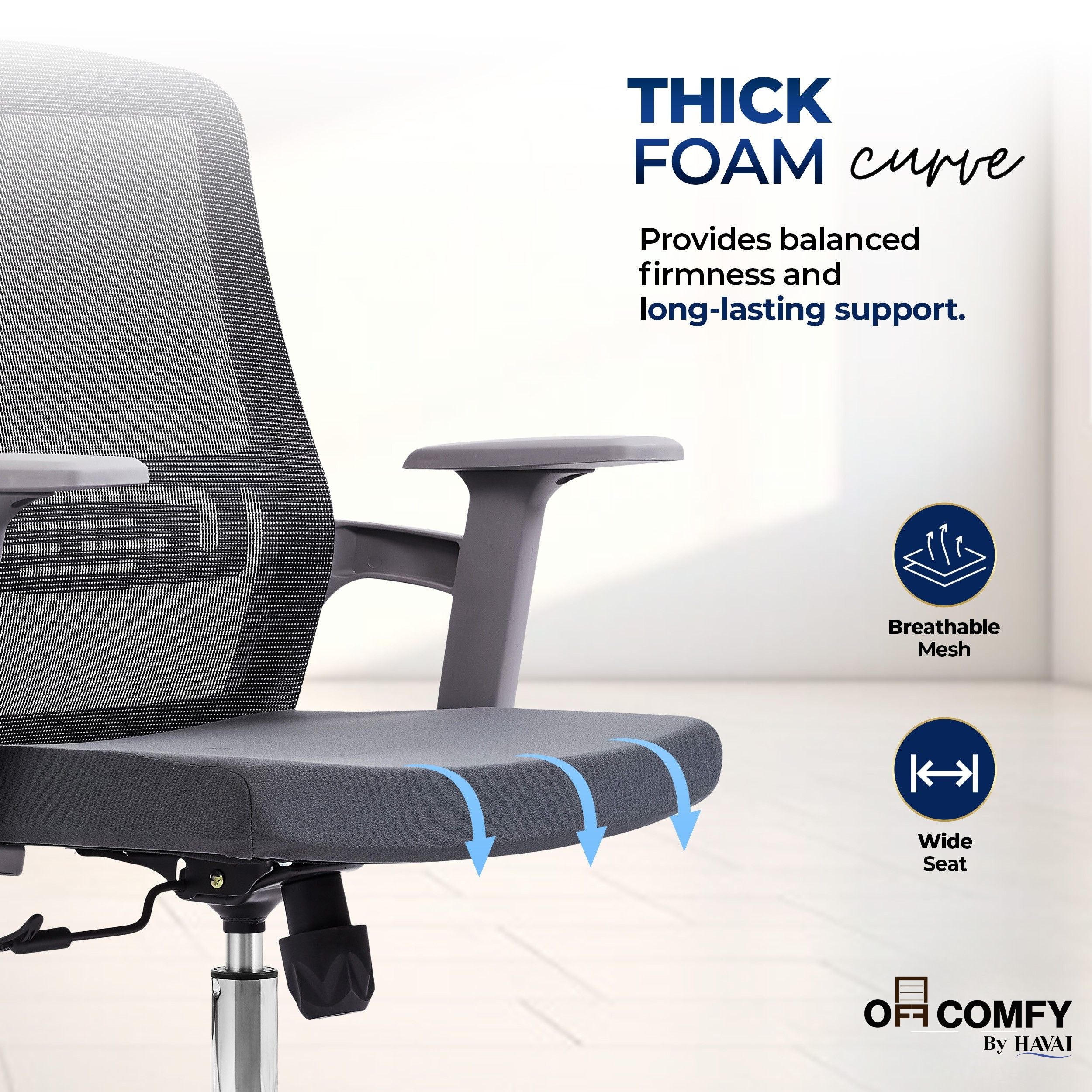HAVAI Ergolite Mid Back Ergonomic Mesh Office Chair |  One Lock Tilt Mechanism | Fixed Armrests | Nylon Base |  Breathable Mesh Back (Grey)