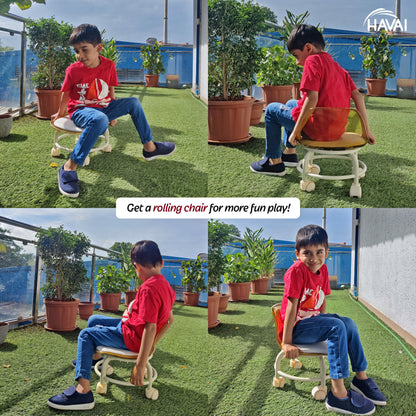 HAVAI Rolling Chair – 360° Rotatable Wheels, Backrest, Wide Seating Surface, Playful Chair for Active People