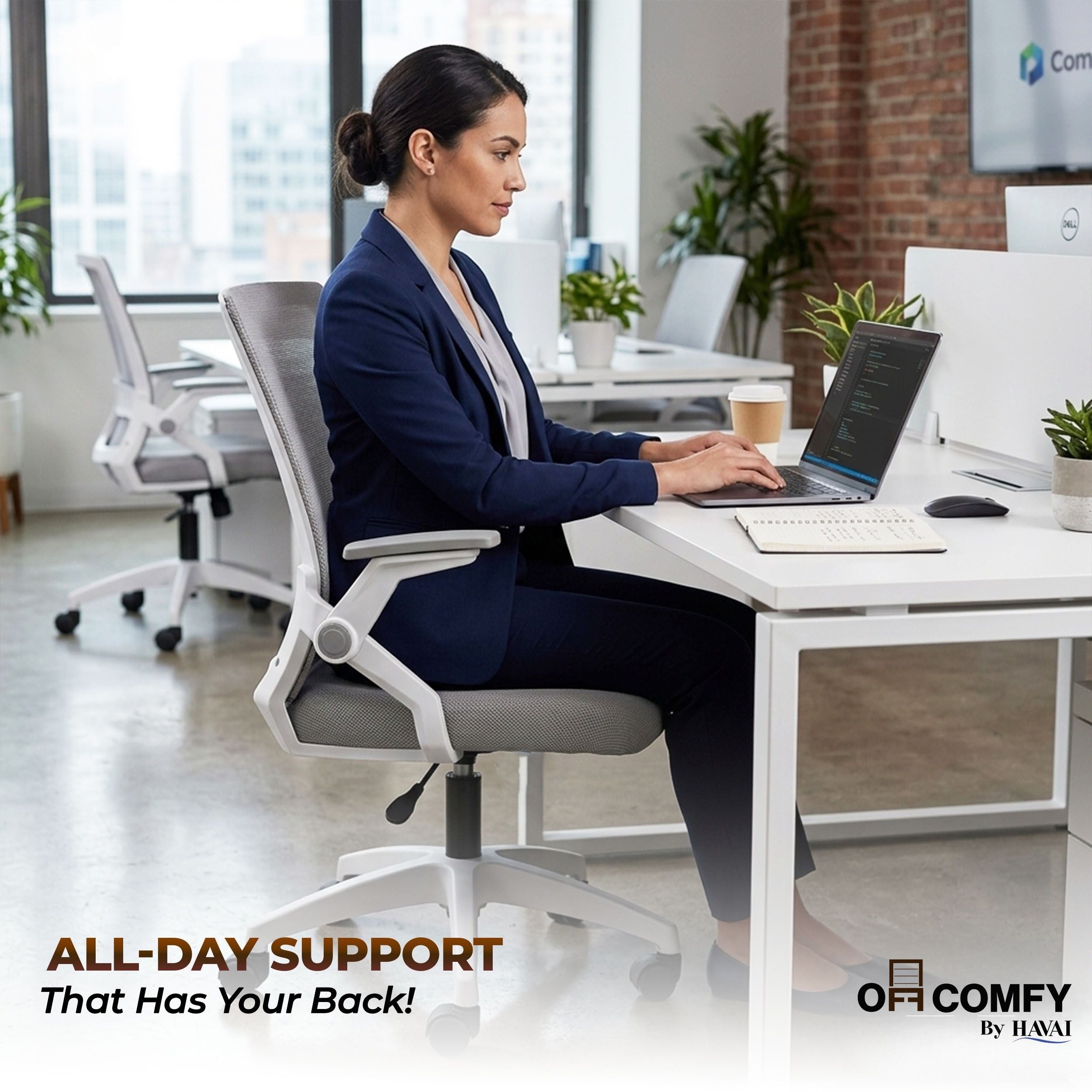 HAVAI Airon Ergonomic Office Chair with Mesh Back | Executive Computer Chair with Reclining &amp; Folding Function | Nylon Armrests | Class 2 Gas Lift | Plywood Base Support | Grey Seat | WFH &amp; Office Use | (Grey)