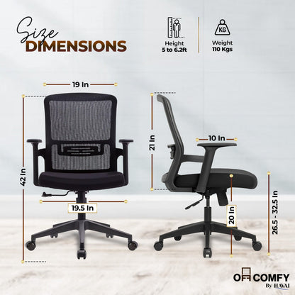 HAVAI Ergolite Mid Back Ergonomic Mesh Office Chair |  One Lock Tilt Mechanism | Fixed Armrests | Nylon Base |  Breathable Mesh Back (Black)