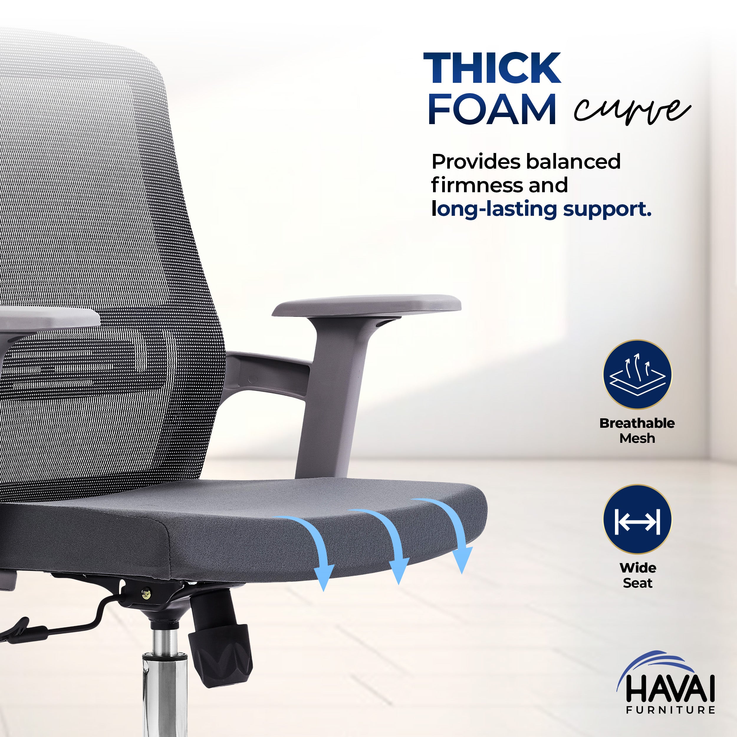 HAVAI Ergolite Mid Back Ergonomic Mesh Office Chair |  One Lock Tilt Mechanism | Fixed Armrests | Nylon Base |  Breathable Mesh Back (Grey)