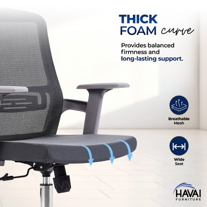 HAVAI Ergolite Mid Back Ergonomic Mesh Office Chair |  One Lock Tilt Mechanism | Fixed Armrests | Nylon Base |  Breathable Mesh Back (Grey)