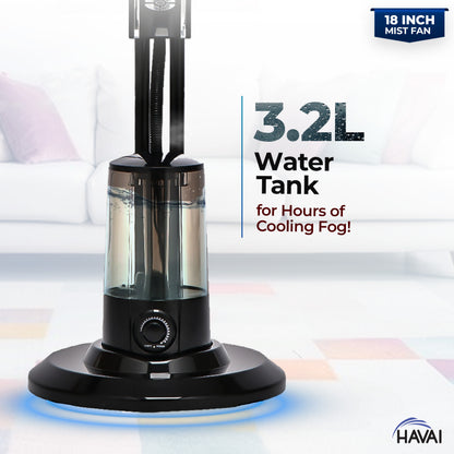 HAVAI RED 18&quot; BLDC Mist Pedestal Fan – High-Speed, Remote &amp; Touch Control, 3.2L Tank, 80W Power, 350 Sq Ft Coverage, Easy Install, Black (Copy)