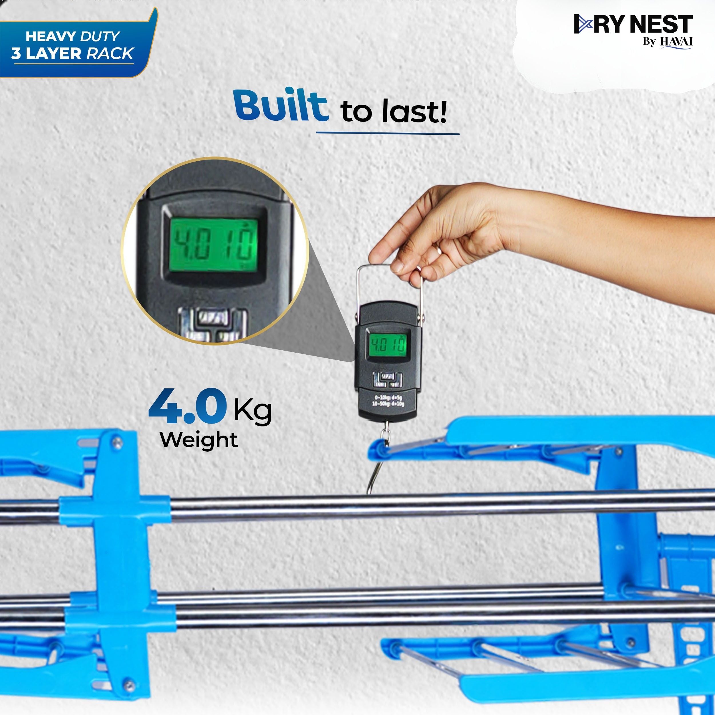 DryNest by Havai - 4.6 KG Premium Clothes Drying Stand with Wheels | Heavy-Duty Rust-Free Steel &amp; Strong Steel Rods | 3-Layer Foldable Jumbo Rack with 24 Hanger Rods | Portable &amp; Balcony-Friendly