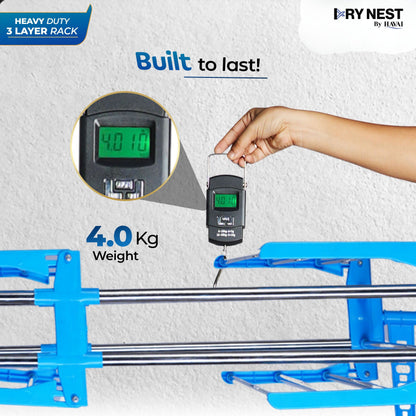 DryNest by Havai - 4.6 KG Premium Clothes Drying Stand with Wheels | Heavy-Duty Rust-Free Steel &amp; Strong Steel Rods | 3-Layer Foldable Jumbo Rack with 24 Hanger Rods | Portable &amp; Balcony-Friendly