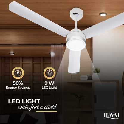 HAVAI Spinel BLDC Ceiling Fan with Decorative Ring | 1200mm, 3 Blades, 27W | Remote Control &amp; 9W LED Light | 2 Years Warranty | Pearl White